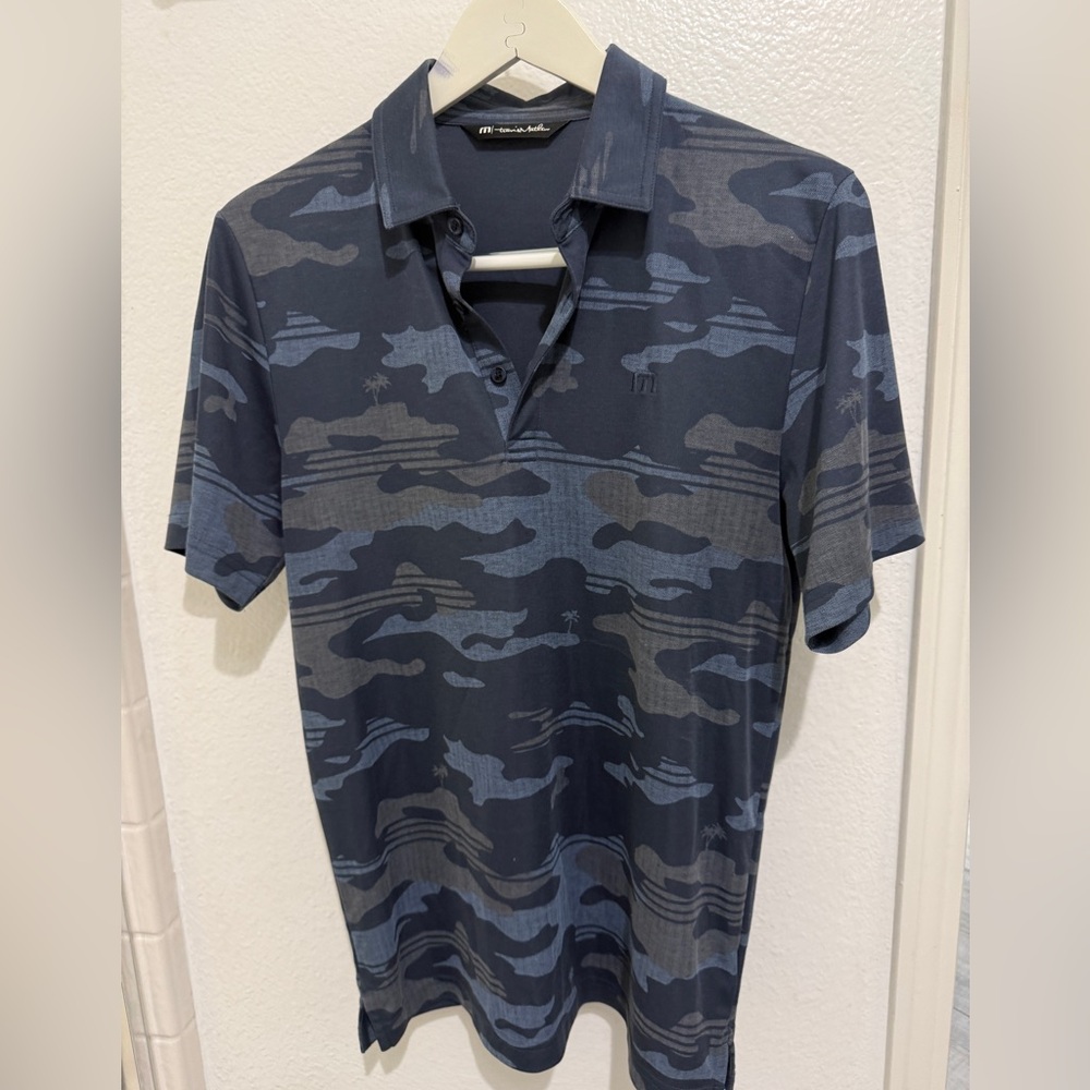 Travis Mathew Blue and Gray Camouflage Polo Shirt